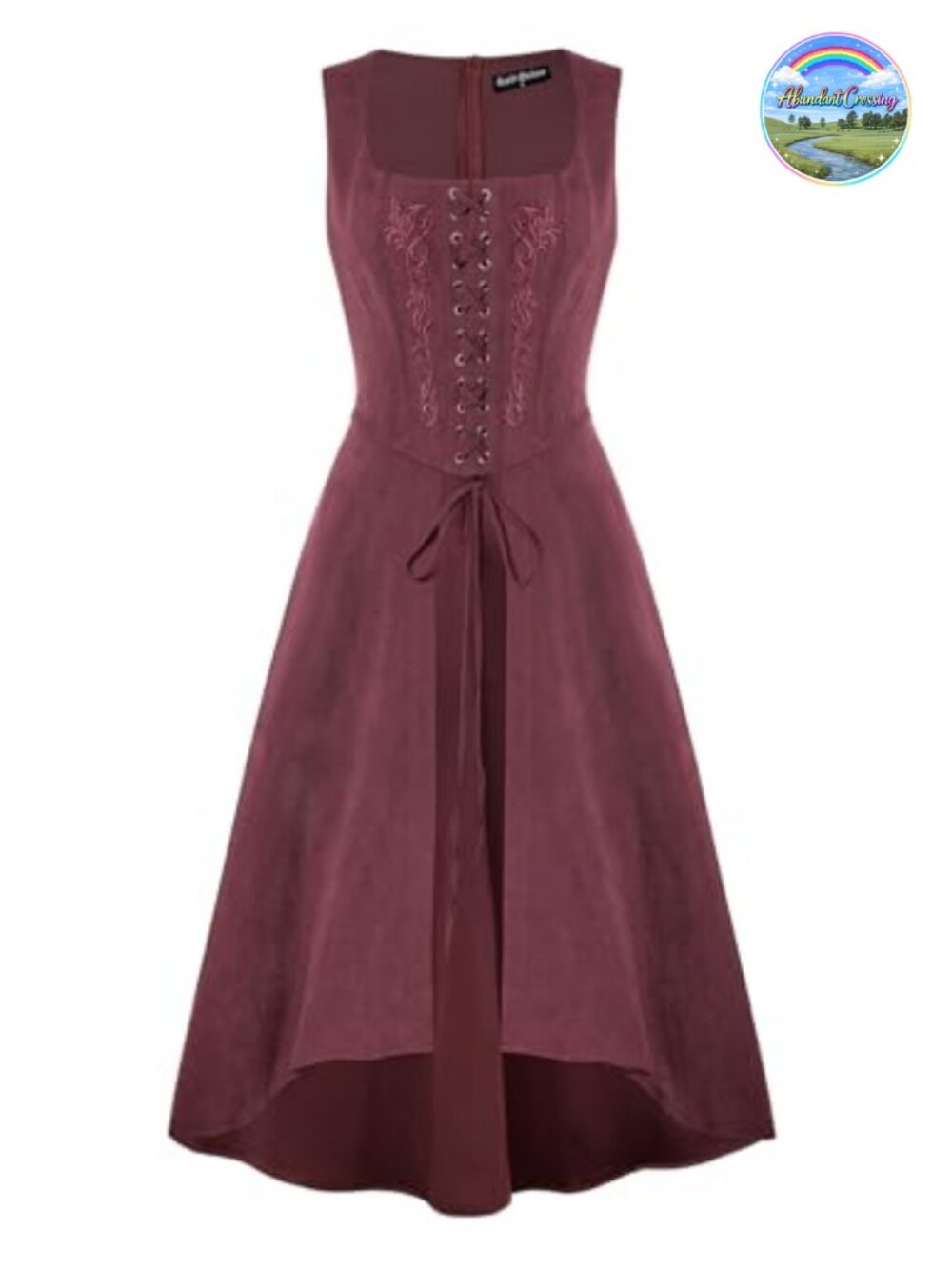 Renaissance Overdress Costume Embroidered Front Tie Side Pockets